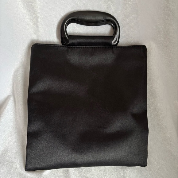 Black Gold Floral Satin Evening Bag Cherry Blossom Top Handle Chinoiserie Purse - Picture 4 of 7